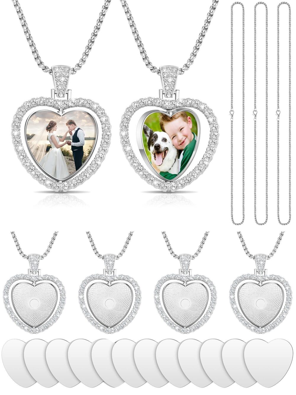 6343 24 Pcs Sublimation Rhinestone Trays Pendant Set, Including 6 Heart